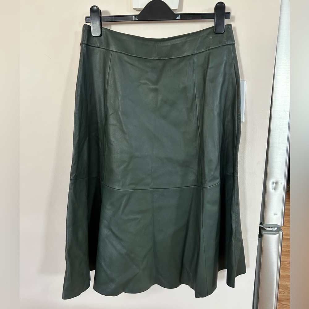 Kate Spade Madison Collection green leather skirt